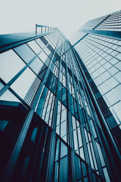 Blue skyscraper facade. office buildings. modern glass silhouet